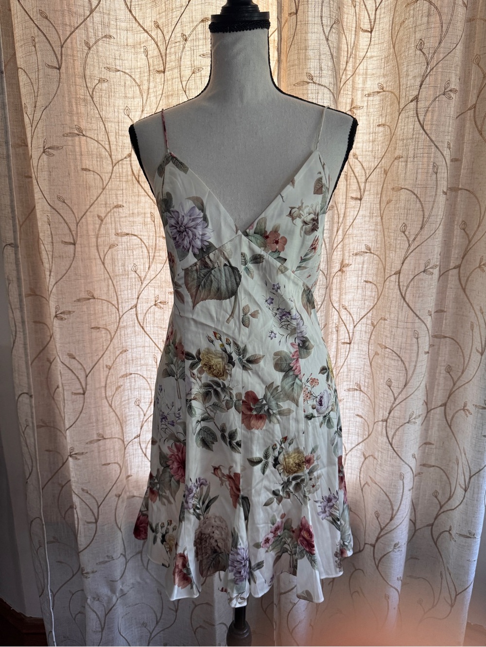 Alice + Olivia Ivory Floral Slip Dress with Pastel Blooms